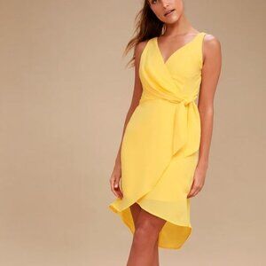 ✨ Lulus Exclusive Baldwin Yellow High-Low Wrap Midi Dress - Size XL ✨ - Perfect